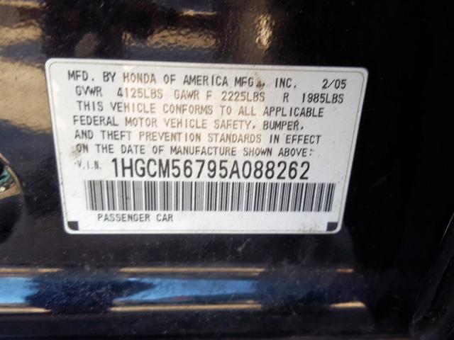 1HGCM56795A088262 - 2005 HONDA ACCORD EX BLACK photo 10