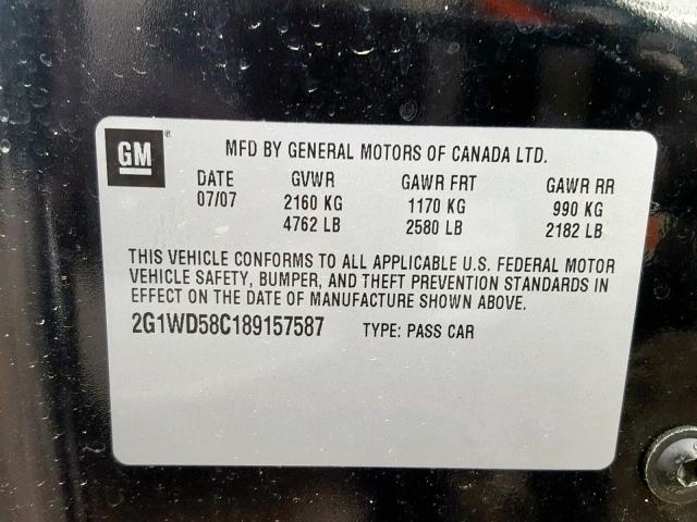 2G1WD58C189157587 - 2008 CHEVROLET IMPALA SUP 黑色 照片 10