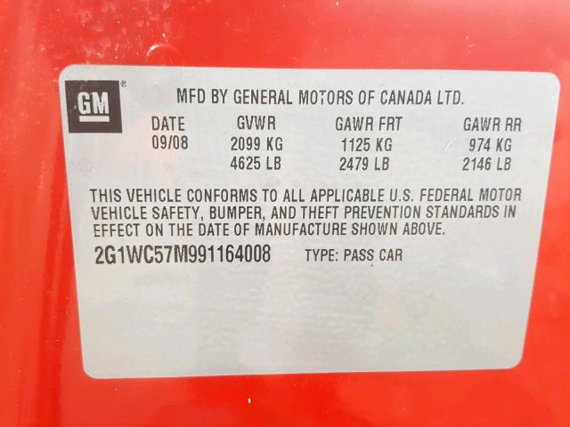 2G1WC57M991164008 - 2009 CHEVROLET IMPALA 2LT RED photo 10