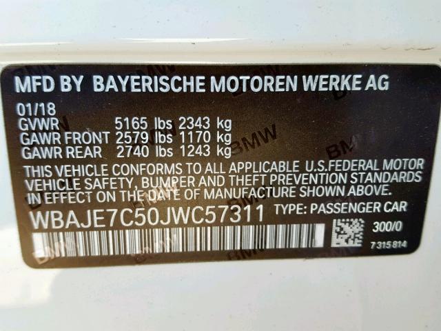 WBAJE7C50JWC57311 - 2018 BMW 540 XI WHITE photo 10