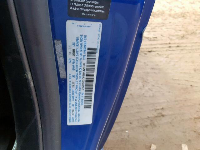 3VWCD21C63M432810 - 2003 VOLKSWAGEN NEW BEETLE Mavi foto 10