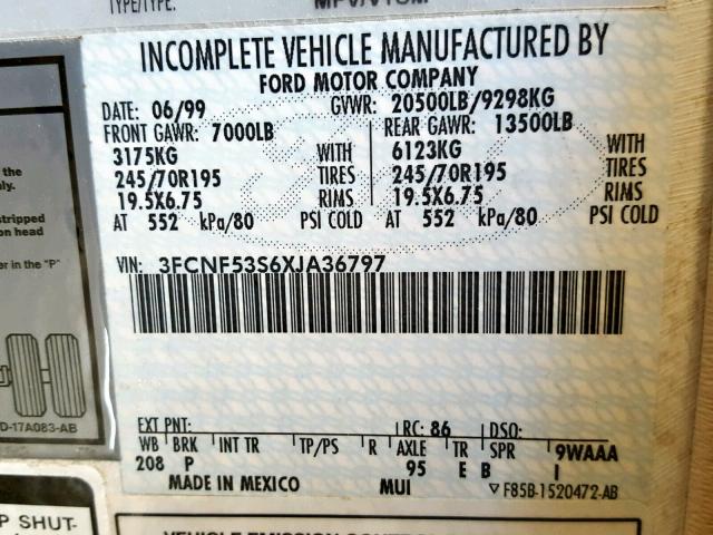 3FCNF53S6XJA36797 - 2000 FORD F550 SUPER WHITE photo 10