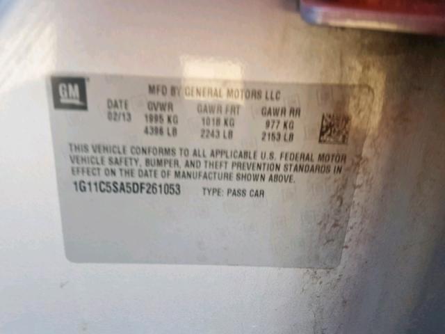 1G11C5SA5DF261053 - 2013 CHEVROLET MALIBU 1LT ვერცხლისფერი ფოტო 10