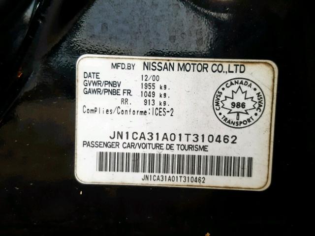 JN1CA31A01T310462 - 2001 NISSAN MAXIMA GXE BLACK photo 10