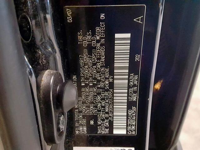 JTJBT20X670139954 - 2007 LEXUS GX 470 BLACK photo 10