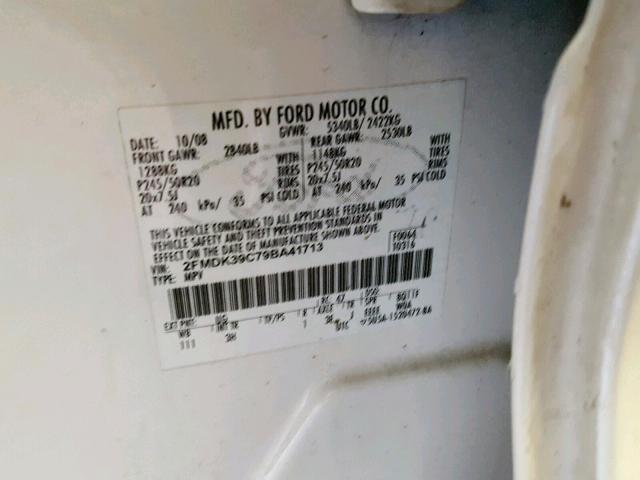 2FMDK39C79BA41713 - 2009 FORD EDGE LIMIT WHITE photo 10