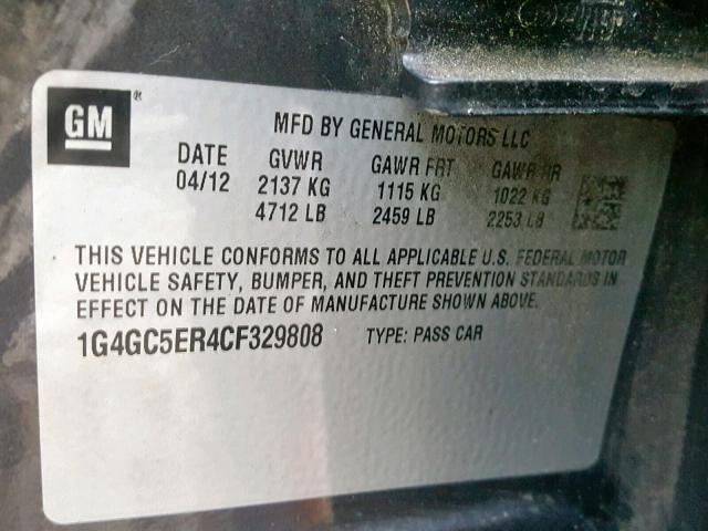 1G4GC5ER4CF329808 - 2012 BUICK LACROSSE GRAY photo 10