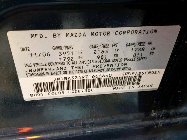 JM1BK324971666640 - 2007 MAZDA 3 S GREEN photo 10