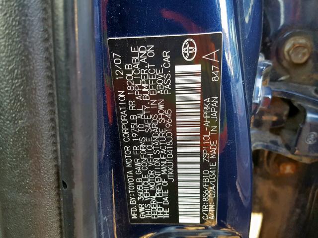 JTKKU10418J019645 - 2008 TOYOTA SCION XD BLUE photo 10