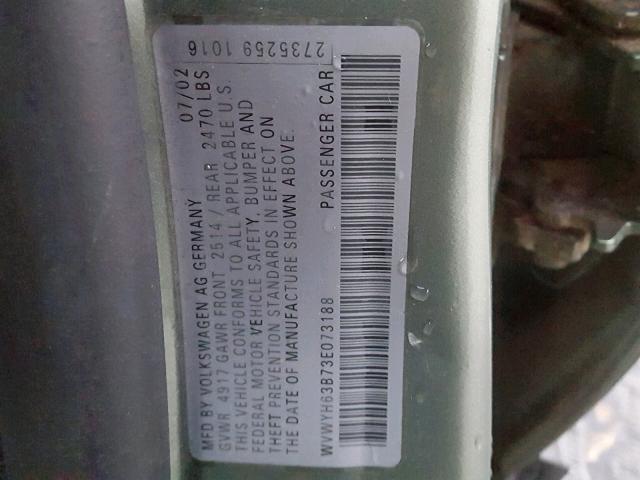 WVWYH63B73E073188 - 2003 VOLKSWAGEN PASSAT GLX 绿色 照片 10