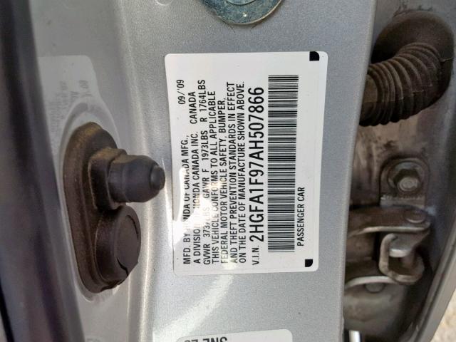 2HGFA1F97AH507866 - 2010 HONDA CIVIC EXL SILVER photo 10