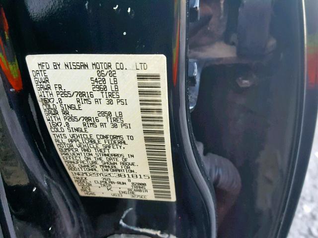 1N6MD29Y62C381815 - 2002 NISSAN FRONTIER C BLACK photo 10