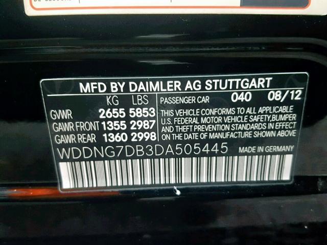 WDDNG7DB3DA505445 - 2013 MERCEDES-BENZ S 550 BLACK photo 10