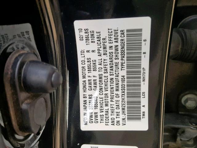 JHMZE2H7XAS031654 - 2010 HONDA INSIGHT EX GRAY photo 10