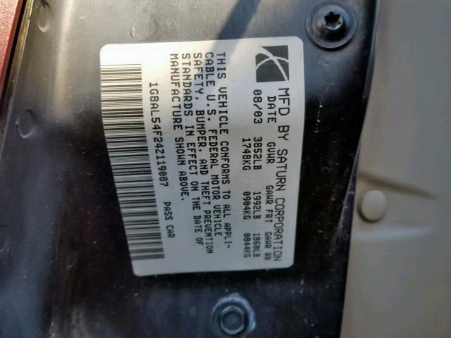 1G8AL54F24Z119087 - 2004 SATURN ION LEVEL MAROON photo 10