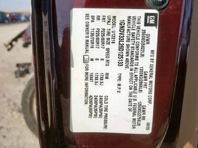 1GNDV33L26D125133 - 2006 CHEVROLET UPLANDER L Bordo foto 10