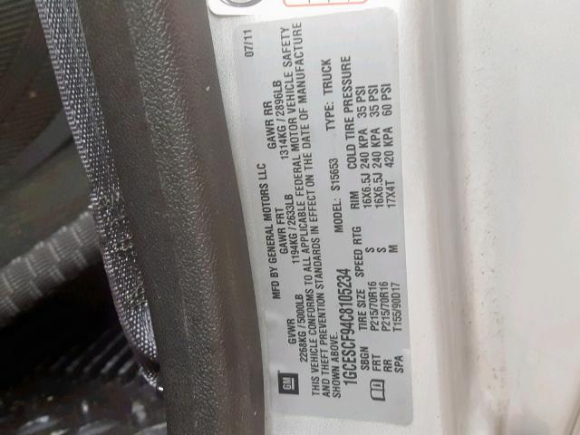 1GCESCF94C8105234 - 2012 CHEVROLET COLORADO L SILVER photo 10