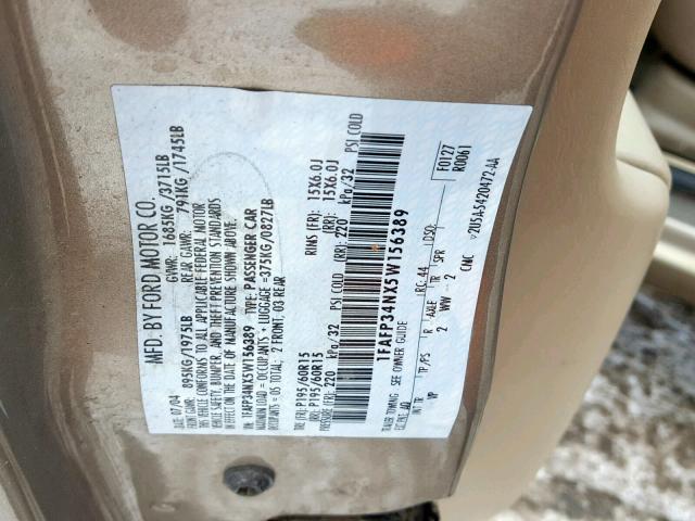 1FAFP34NX5W156389 - 2005 FORD FOCUS ZX4 TAN photo 10