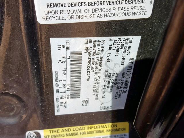 5LMFU28535LJ24370 - 2005 LINCOLN NAVIGATOR 黑色 照片 10