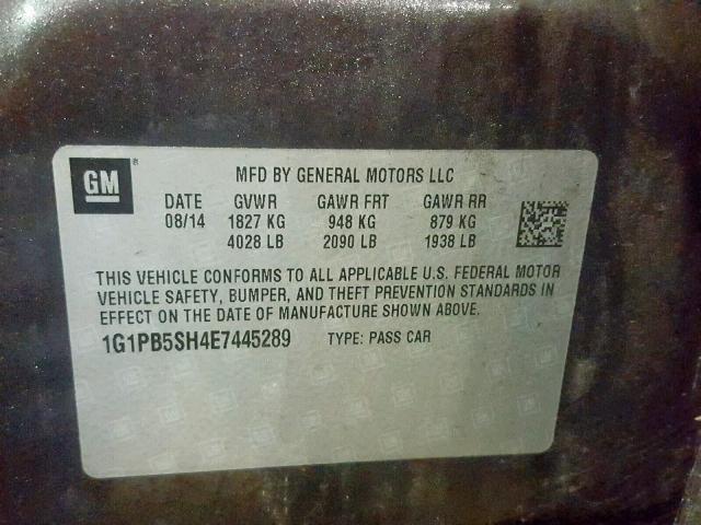 1G1PB5SH4E7445289 - 2014 CHEVROLET CRUZE LS CHARCOAL photo 10