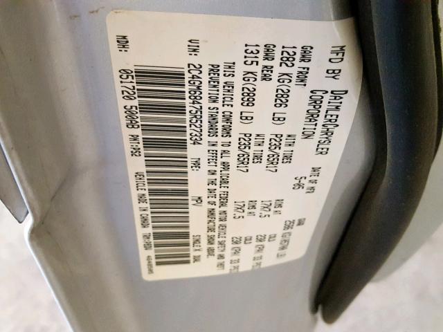 2C4GM68475R527334 - 2005 CHRYSLER PACIFICA T SILVER photo 10