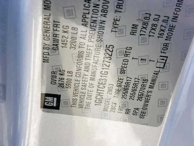 1GCHTCE31G1273225 - 2016 CHEVROLET COLORADO L SILVER photo 10