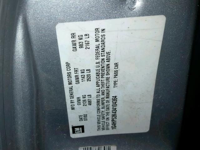 1G4HP52K434104364 - 2003 BUICK LESABRE CU GRAY photo 10