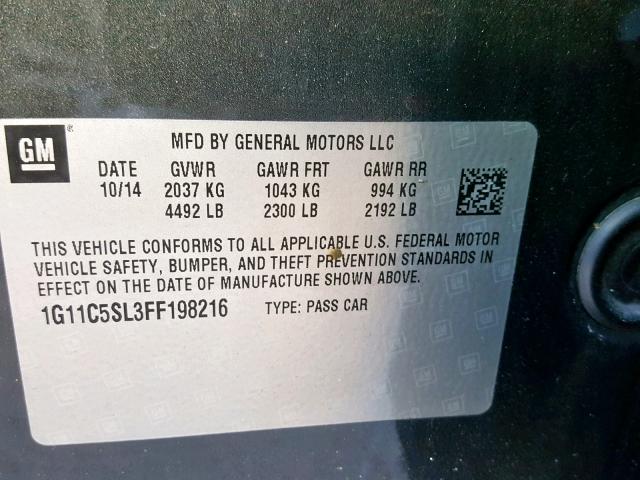 1G11C5SL3FF198216 - 2015 CHEVROLET MALIBU 1LT GRAY photo 10