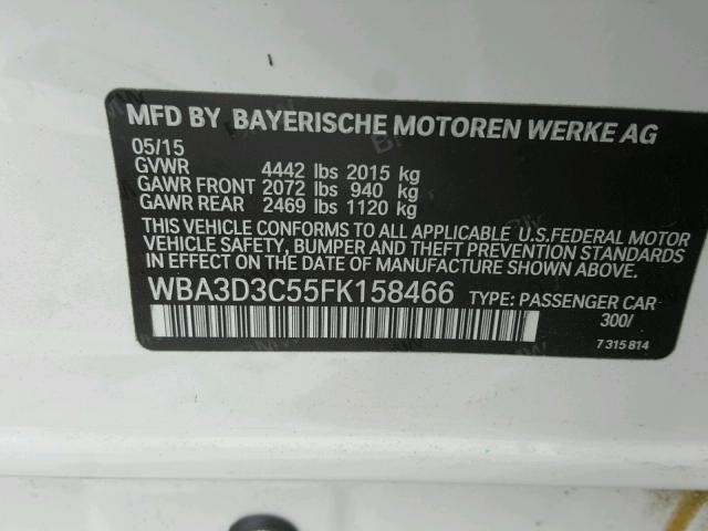 WBA3D3C55FK158466 - 2015 BMW 328 D WHITE photo 10