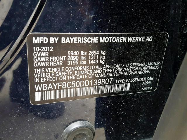 WBAYF8C50DD139807 - 2013 BMW 750LI XDRI BLACK photo 10