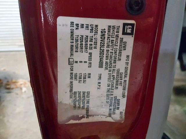 1GNDV23L25D244888 - 2005 CHEVROLET UPLANDER L 红色 照片 10