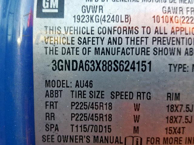 3GNDA63X88S624151 - 2008 CHEVROLET HHR SS BLUE photo 10