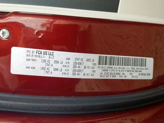 2C4RC1BG4JR106845 - 2018 CHRYSLER PACIFICA T MAROON photo 10