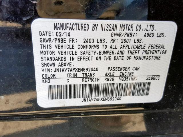 JN1AV7APXEM692040 - 2014 INFINITI Q50 HYBRID BLACK photo 10