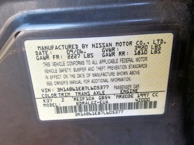 3N1AB61E87L605377 - 2007 NISSAN SENTRA 2.0 GRAY photo 10