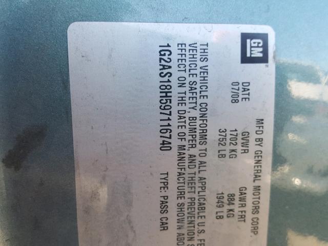 1G2AS18H597116740 - 2009 PONTIAC G5 GREEN photo 10