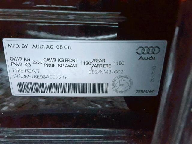 WAUKF78E96A293218 - 2006 AUDI A4 2.0T AV BLACK photo 10