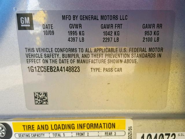 1G1ZC5EB2A4148823 - 2010 CHEVROLET MALIBU 1LT SILVER photo 10