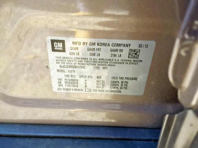 KL4CJDSB5DB147046 - 2013 BUICK ENCORE PRE BEIGE photo 10