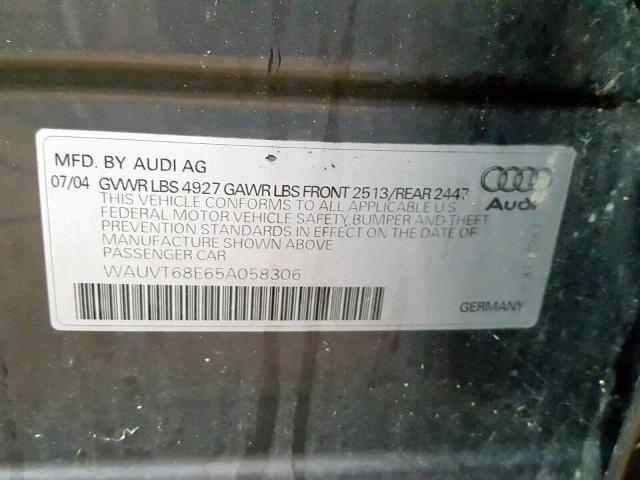 WAUVT68E65A058306 - 2005 AUDI A4 3.0 AVA GRAY photo 10