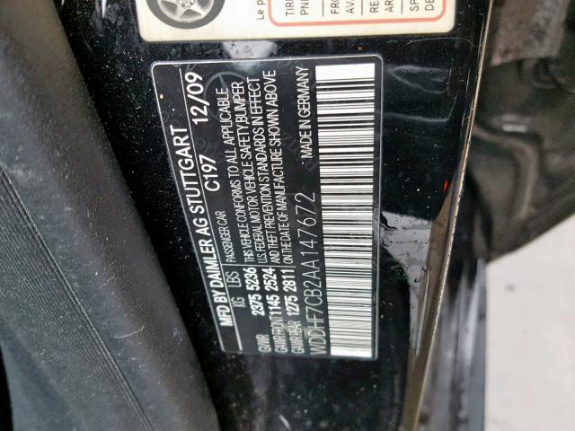 WDDHF7CB2AA147672 - 2010 MERCEDES-BENZ E 550 BLACK photo 10