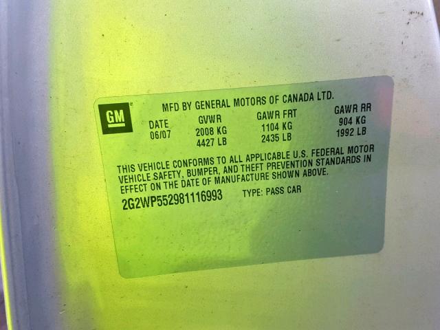 2G2WP552981116993 - 2008 PONTIAC GRAND PRIX SILVER photo 10