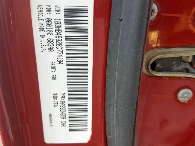 1B3HB48B28D774184 - 2008 DODGE CALIBER SX RED photo 10