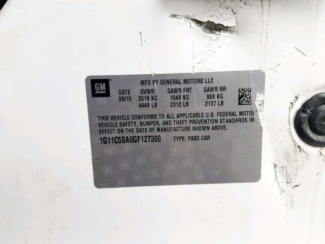 1G11C5SA0GF127300 - 2016 CHEVROLET MALIBU LIM 白色 照片 10