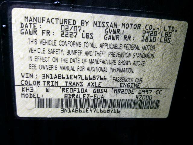 3N1AB61E47L668766 - 2007 NISSAN SENTRA 2.0 BLACK photo 10