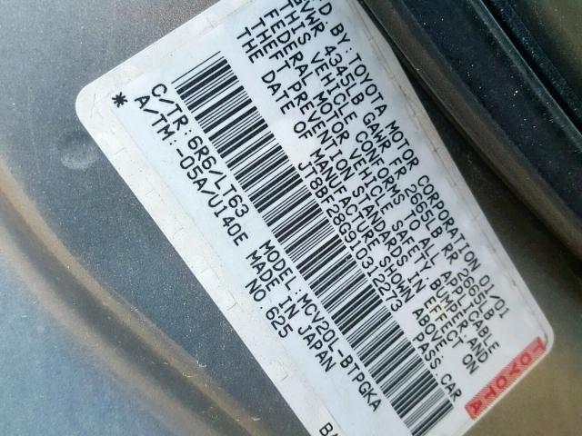 JT8BF28G910312273 - 2001 LEXUS ES 300 GRAY photo 10