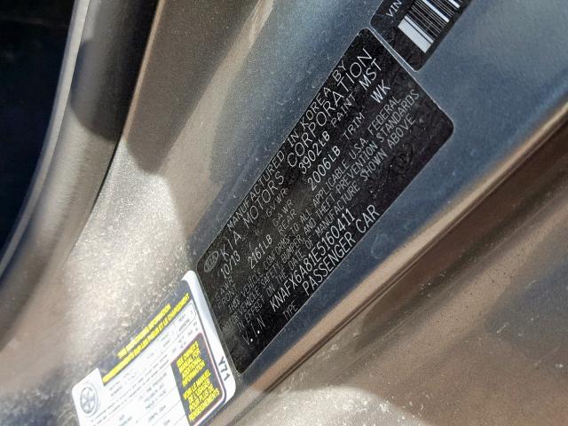 KNAFX6A81E5160411 - 2014 KIA FORTE EX GRAY photo 10