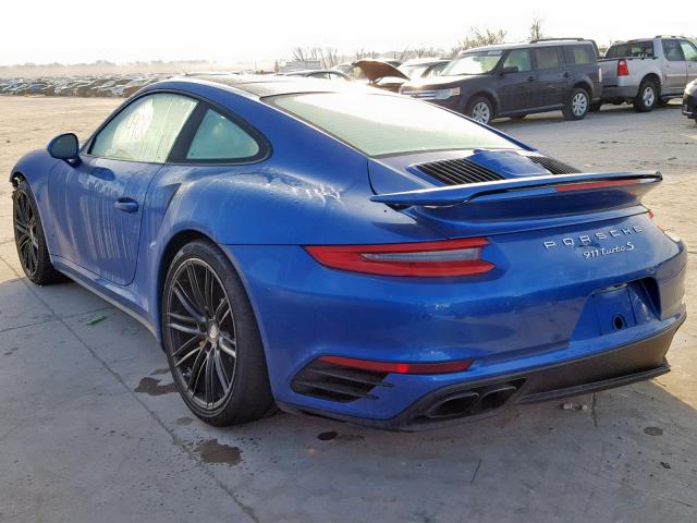 WP0AD2A94HS167558 - 2017 PORSCHE 911 TURBO BLUE photo 3