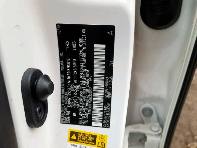 5TDJKRFH5GS300012 - 2016 TOYOTA HIGHLANDER Սպիտակ լուսանկար 10