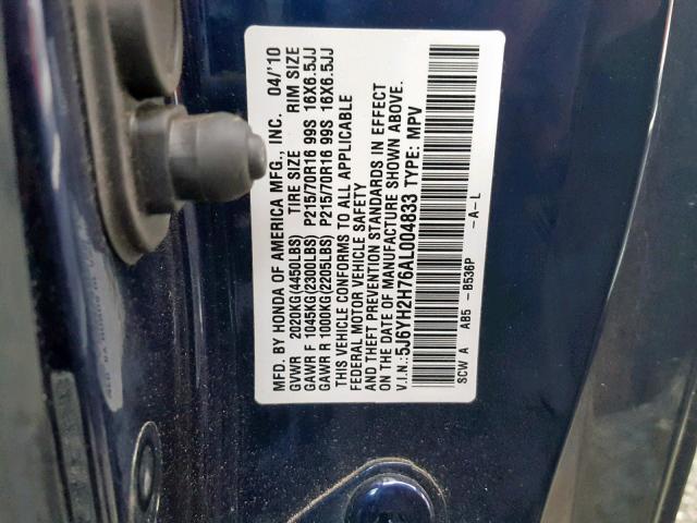 5J6YH2H76AL004833 - 2010 HONDA ELEMENT EX BLUE photo 10